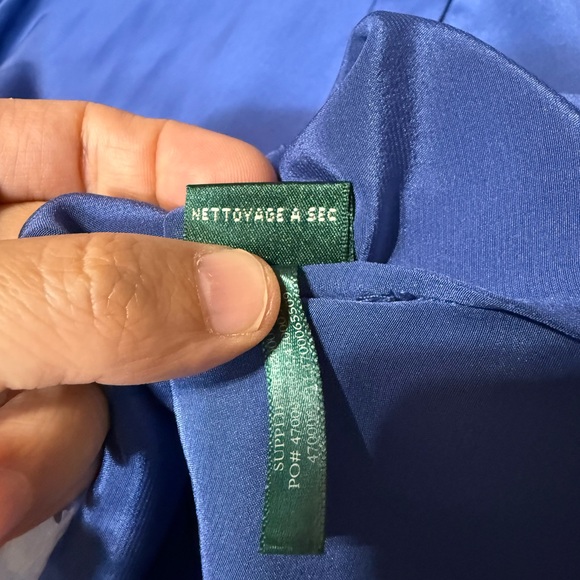 Lauren Ralph Lauren 100% Silk Blouse Blue Long Sleeve Size L Luxury Office Work - Picture 7 of 9